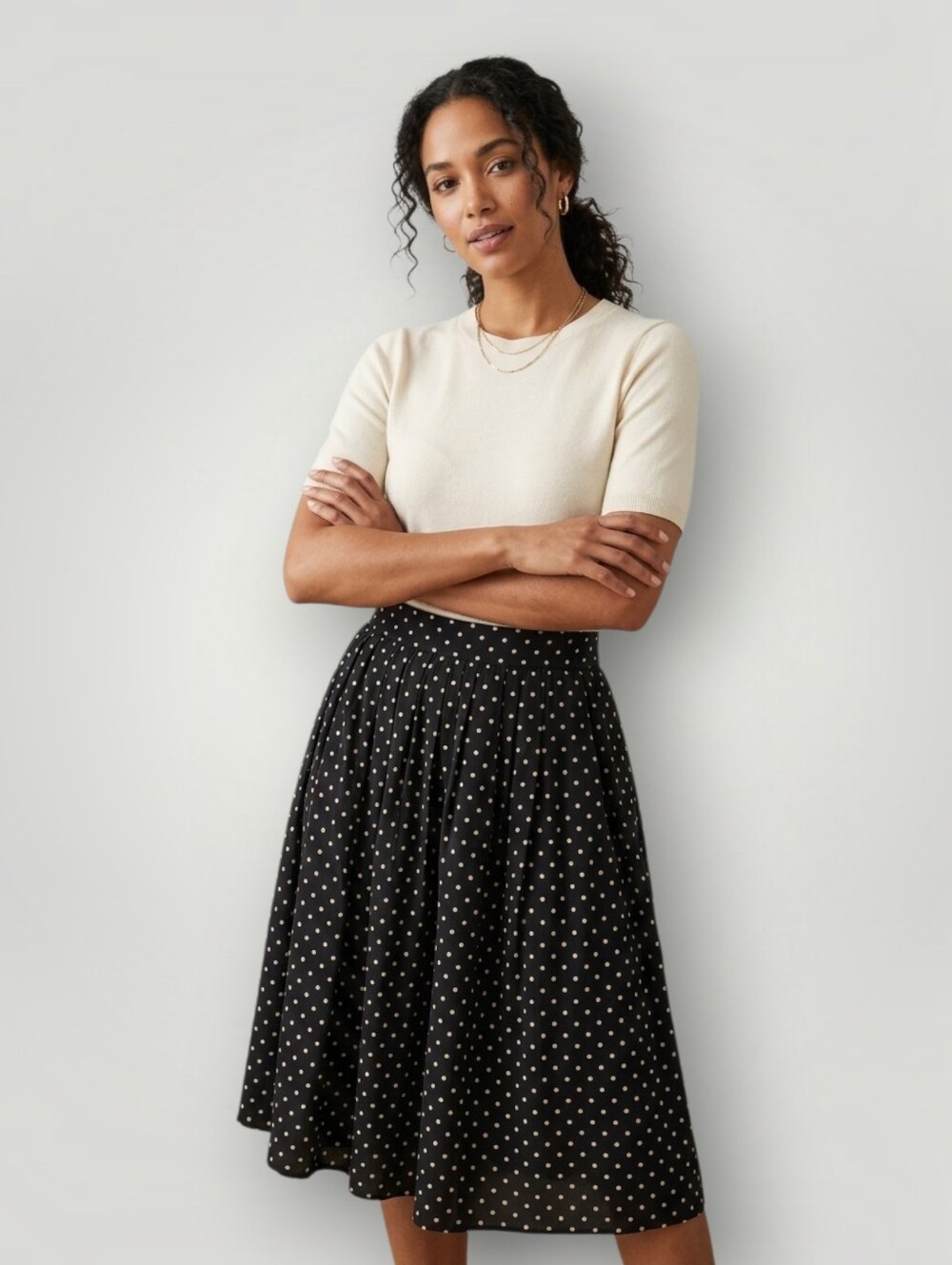 Genny Vintage Silk Polka Dot Pleated Midi Skirt Italy Designer US 12